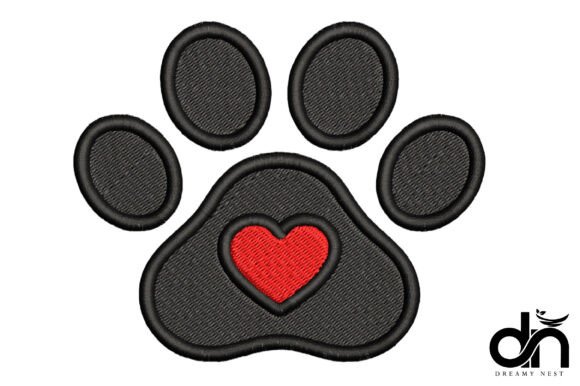 Dog Paw with Heart Embroidery Design